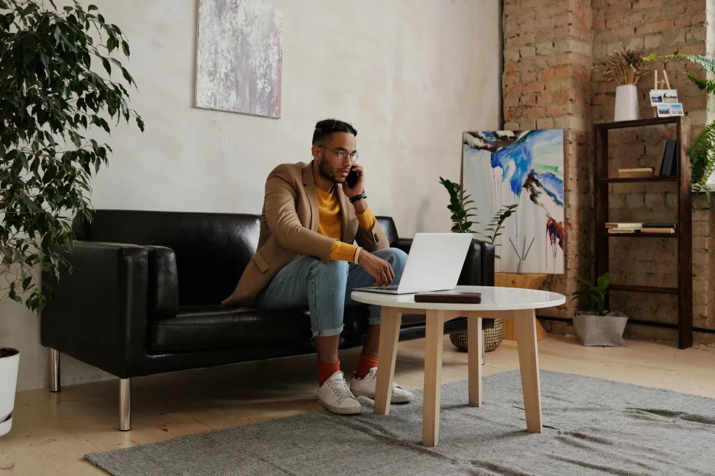 man working in a home office
